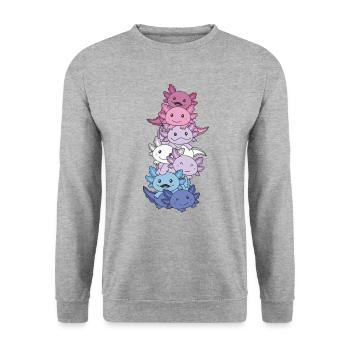 Bigender Flag Bi Pride LGBTQ Axolotl - Sweat-shirt Unisexe - gris chiné - Devant - Alina (178cm) & Michal (187cm)