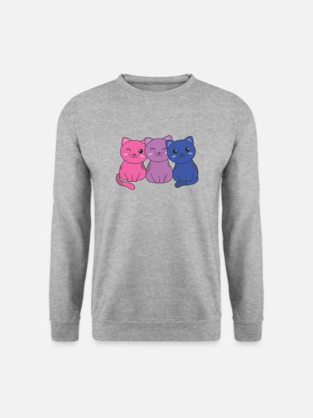 Bi Flag Pride LGBTQ süße Katze - Unisex Pullover - Weißgrau meliert
