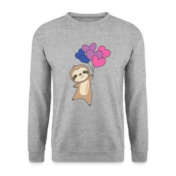 Bi Flag Gay Pride LGBTQ Herzen Faultier - Unisex Pullover - Weißgrau meliert - Vorne - Alina (178cm) & Michal (187cm)