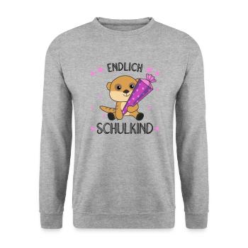 Erdmännchen Schule Einschulung Kita 2021 Schulkind - Unisex Pullover - Weißgrau meliert - Vorne - Alina (178cm) & Michal (187cm)