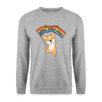 Rainbow Flag Gay Pride LGBTQ Corgi süße Hunde - Unisex Pullover - Weißgrau meliert - Vorne - Alina (178cm) & Michal (187cm)