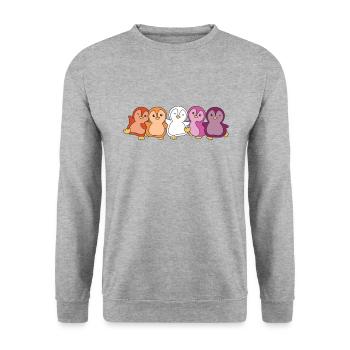 Lesbisch Flagge Pride LGBTQ süße Pinguin - Unisex Pullover - Weißgrau meliert - Vorne - Alina (178cm) & Michal (187cm)