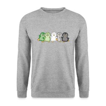 Aromantic Flag Pride LGBTQ süße Pinguin - Unisex Pullover - Weißgrau meliert - Vorne - Alina (178cm) & Michal (187cm)