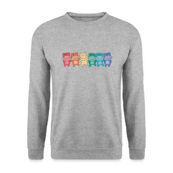 Rainbow Flag Gay Pride LGBTQ Hippo süßer Hippo - Unisex Pullover - Weißgrau meliert - Vorne - Alina (178cm) & Michal (187cm)