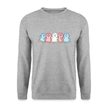 Transgender Flag Pride LGBTQ süße Pinguin - Unisex Pullover - Weißgrau meliert - Vorne - Alina (178cm) & Michal (187cm)