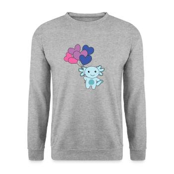 Bi Flagge Ballon Herz Pride LGBTQ Axolotl - Unisex Pullover - Weißgrau meliert - Vorne - Alina (178cm) & Michal (187cm)