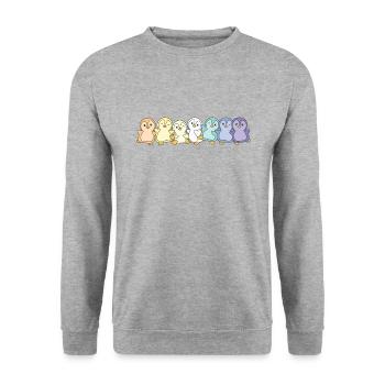 genderfaun Flag Pride LGBTQ süße Pinguin - Unisex Pullover - Weißgrau meliert - Vorne - Alina (178cm) & Michal (187cm)