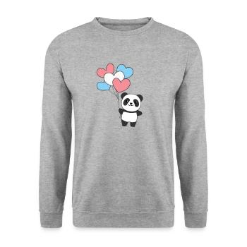 Transgender Flagge Ballon Herzen Pride LGBTQ Panda - Unisex Pullover - Weißgrau meliert - Vorne - Alina (178cm) & Michal (187cm)