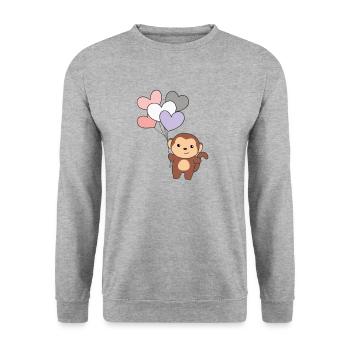 cupioromantic Flagge Ballon Herz Pride LGBTQ Affe - Unisex Pullover - Weißgrau meliert - Vorne - Alina (178cm) & Michal (187cm)