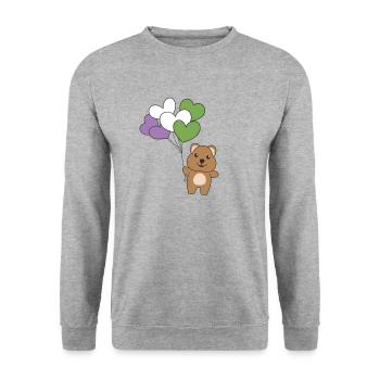 Genderqueer Flagge Ballon Herz Pride LGBTQ Quokka - Unisex Pullover - Weißgrau meliert - Vorne - Alina (178cm) & Michal (187cm)