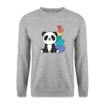 Regenbogen Herzen Pride LGBTQ süße tiere Panda - Unisex Pullover - Weißgrau meliert - Vorne - Alina (178cm) & Michal (187cm)