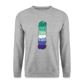 Male Gay Flag Pride LGBTQ süße Hippo - Unisex Pullover - Weißgrau meliert - Vorne - Alina (178cm) & Michal (187cm)