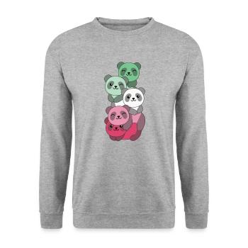 abrosexuell Flag Pride LGBTQ süßer Panda Haufen - Unisex Pullover - Weißgrau meliert - Vorne - Alina (178cm) & Michal (187cm)