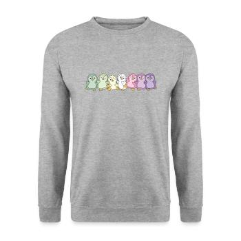 genderfae Flag Pride LGBTQ süße Pinguin - Unisex Pullover - Weißgrau meliert - Vorne - Alina (178cm) & Michal (187cm)