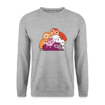 Lesbisch Flagge Pride LGBTQ süße Pinguin - Unisex Pullover - Weißgrau meliert - Vorne - Alina (178cm) & Michal (187cm)