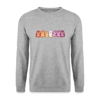 Lesbisch Flagge Pride LGBTQ süße Pinguin - Unisex Pullover - Weißgrau meliert - Vorne - Alina (178cm) & Michal (187cm)