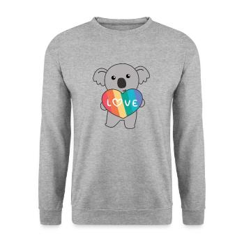 Regenbogen Herzen Pride LGBTQ süße tiere Koala - Unisex Pullover - Weißgrau meliert - Vorne - Alina (178cm) & Michal (187cm)