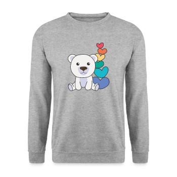 Rainbow Hearts Pride LGBTQ Cute Animals Polar Bear - Unisex Sweatshirt - salt & pepper - Front - Alina (178cm) & Michal (187cm)