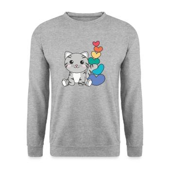 Regenbogen Herzen Pride LGBTQ süße tiere Katze - Unisex Pullover - Weißgrau meliert - Vorne - Alina (178cm) & Michal (187cm)