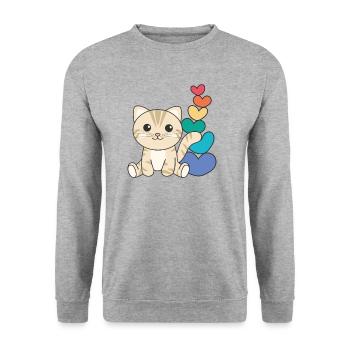 Regenbogen Herzen Pride LGBTQ süße tiere Katze - Unisex Pullover - Weißgrau meliert - Vorne - Alina (178cm) & Michal (187cm)
