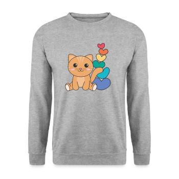 Regenbogen Herzen Pride LGBTQ süße tiere Katze - Unisex Pullover - Weißgrau meliert - Vorne - Alina (178cm) & Michal (187cm)
