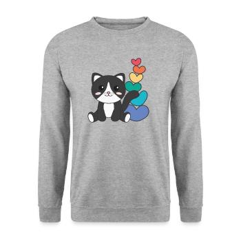Rainbow Hearts Pride LGBTQ animaux mignons chat - Sweat-shirt Unisexe - gris chiné - Devant - Alina (178cm) & Michal (187cm)