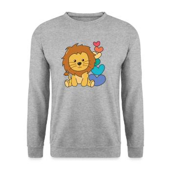 Regenbogen Herzen Pride LGBTQ süße tiere Löwe - Unisex Pullover - Weißgrau meliert - Vorne - Alina (178cm) & Michal (187cm)