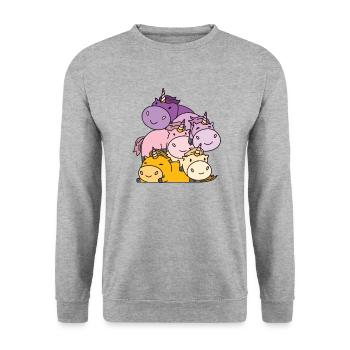 Trixic Flag Pride LGBTQ süße Einhorn - Unisex Pullover - Weißgrau meliert - Vorne - Alina (178cm) & Michal (187cm)