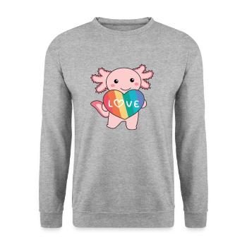 Regenbogen Herzen Pride LGBTQ süße tiere Axolotl - Unisex Pullover - Weißgrau meliert - Vorne - Alina (178cm) & Michal (187cm)