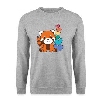 Regenbogen Herzen Pride LGBTQ süßer Roter Panda - Unisex Pullover - Weißgrau meliert - Vorne - Alina (178cm) & Michal (187cm)