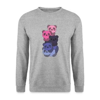 Omnisexuell Flag Pride LGBTQ süßer Panda Haufen - Unisex Pullover - Weißgrau meliert - Vorne - Alina (178cm) & Michal (187cm)