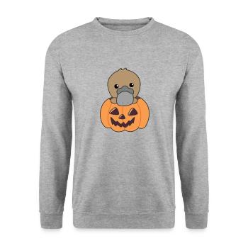 Platypus in pumpkin cute animals Happy Halloween - Unisex Sweatshirt - salt & pepper - Front - Alina (178cm) & Michal (187cm)