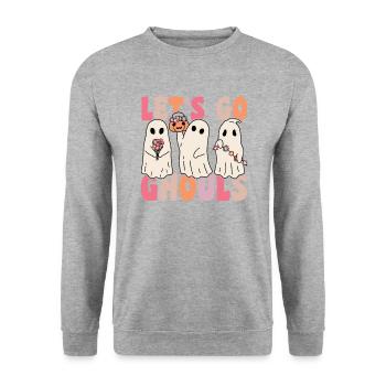 Let's go ghouls groovy ghost with vintage flowers - Unisex Sweatshirt - salt & pepper - Front - Alina (178cm) & Michal (187cm)