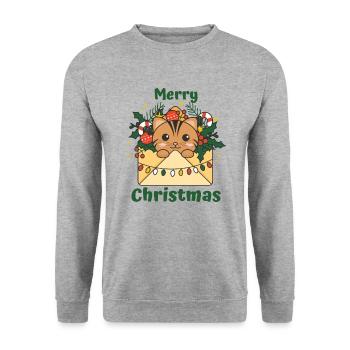Katze Weihnachten Brief Winter Tiere Katzen - Unisex Pullover - Weißgrau meliert - Vorne - Alina (178cm) & Michal (187cm)