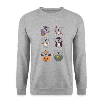 Koala Halloween Hexe Teufel Kürbis Vampier Kostüm - Unisex Pullover - Weißgrau meliert - Vorne - Alina (178cm) & Michal (187cm)