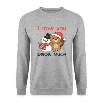 Biber Je t’aime neige beaucoup schneemann wortspiel - Sweat-shirt Unisexe - gris chiné - Devant - Alina (178cm) & Michal (187cm)