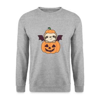 Sloth Halloween Pumpkin Bat Costume - Unisex Sweatshirt - salt & pepper - Front - Alina (178cm) & Michal (187cm)
