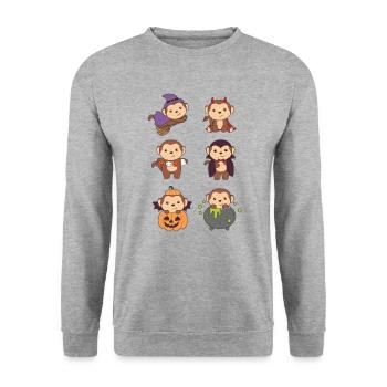 Affe Halloween Hexe Teufel Kürbis Vampier Kostüm - Unisex Pullover - Weißgrau meliert - Vorne - Alina (178cm) & Michal (187cm)