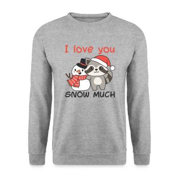 Waschbär I love you snow much schneemann wortspiel - Unisex Pullover - Weißgrau meliert - Vorne - Alina (178cm) & Michal (187cm)