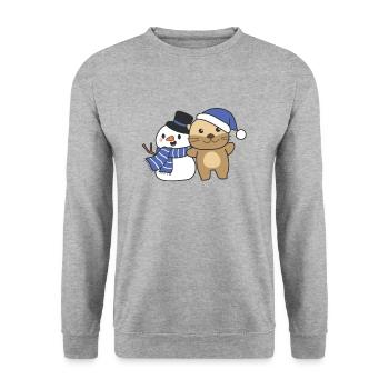 Otter with snowman in winter for Christmas - Unisex Sweatshirt - salt & pepper - Front - Alina (178cm) & Michal (187cm)