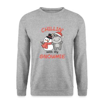 Hippo chillin avec mon bonhomme de neige - Sweat-shirt Unisexe - gris chiné - Devant - Alina (178cm) & Michal (187cm)