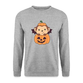 Singe Halloween Costume de chauve-souris de citrouille - Sweat-shirt Unisexe - gris chiné - Devant - Alina (178cm) & Michal (187cm)