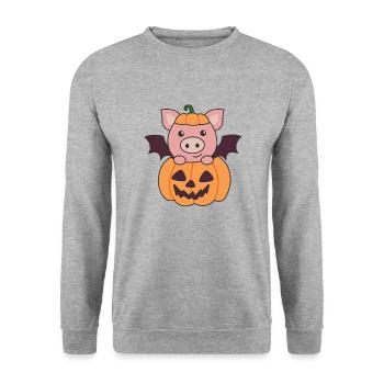 Cochon Halloween Costume de chauve-souris de citrouille - Sweat-shirt Unisexe - gris chiné - Devant - Alina (178cm) & Michal (187cm)