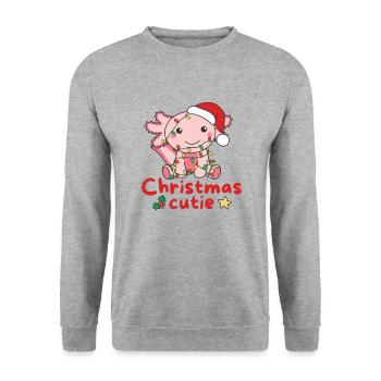 Axolotl Weihnachten Axolotls Christmas Cutie - Unisex Pullover - Weißgrau meliert - Vorne - Alina (178cm) & Michal (187cm)