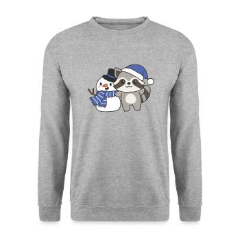 Raccoon with snowman in winter for Christmas - Unisex Sweatshirt - salt & pepper - Front - Alina (178cm) & Michal (187cm)