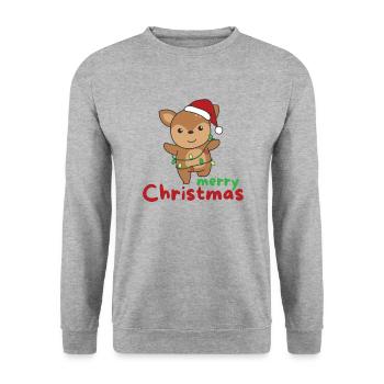 Reh fröhliche Weihnachten Winter Tiere Rehe - Unisex Pullover - Weißgrau meliert - Vorne - Alina (178cm) & Michal (187cm)