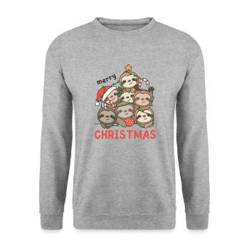 Paresseux arbre de Noël Joyeux Noël - Sweat-shirt Unisexe - gris chiné - Devant - Alina (178cm) & Michal (187cm)