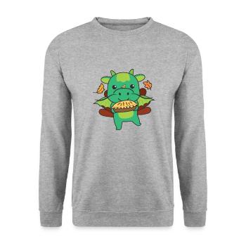 thanksgiving day outfits Truthahn Drache mit Pie - Unisex Pullover - Weißgrau meliert - Vorne - Alina (178cm) & Michal (187cm)