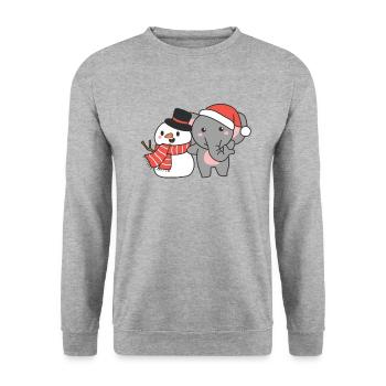 Elephant with snowman in winter for Christmas - Unisex Sweatshirt - salt & pepper - Front - Alina (178cm) & Michal (187cm)