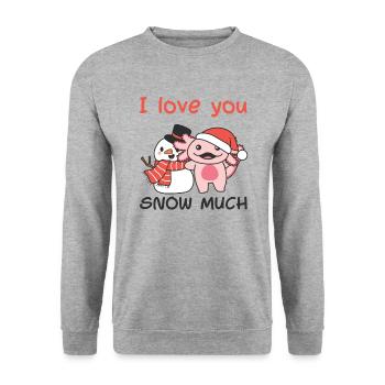 Axolotl je t’aime neige beaucoup de jeu de mots de bonhomme de neige - Sweat-shirt Unisexe - gris chiné - Devant - Alina (178cm) & Michal (187cm)